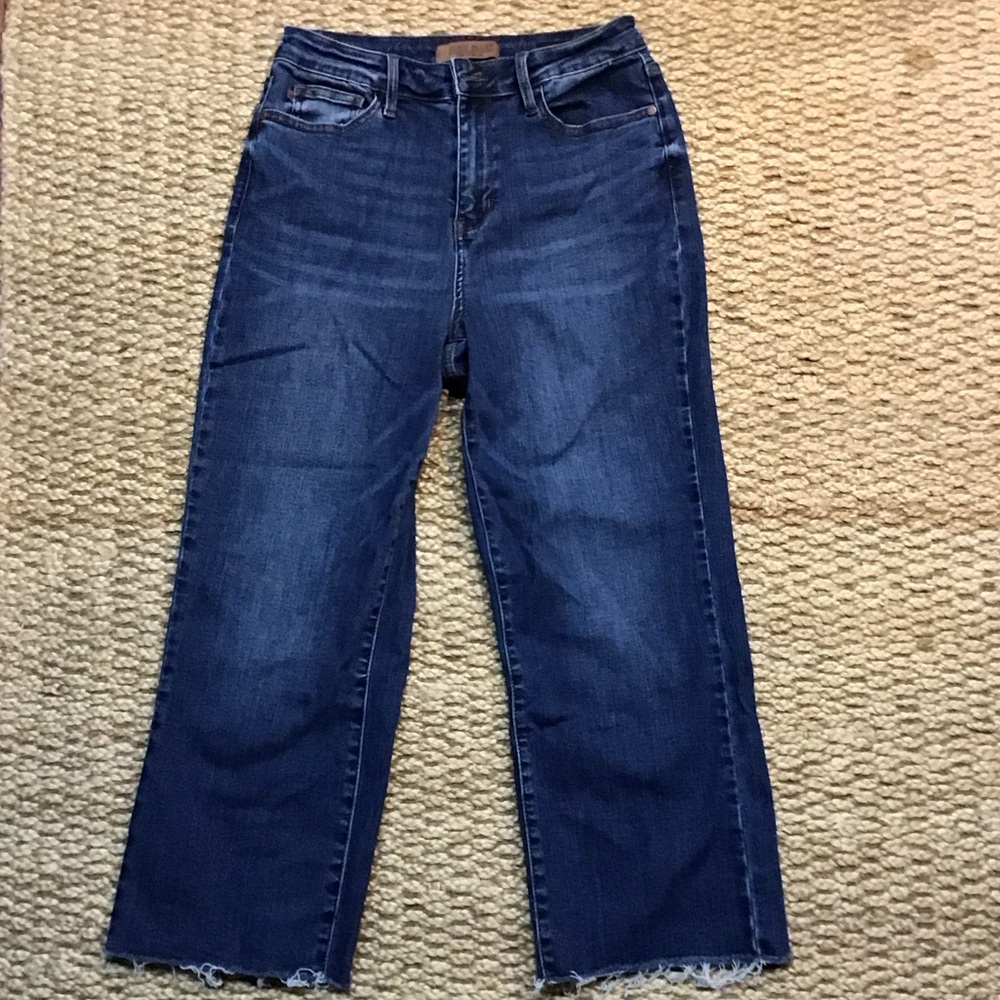 Judy Blue Dark Wash Wide Crop Raw Hem Jeans Size 7/28 High Waisted NWOT